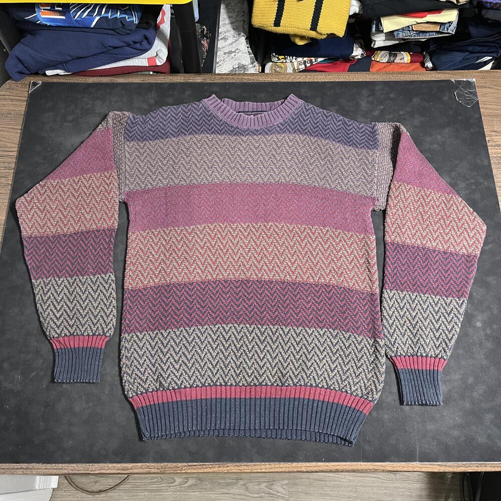 Ralph Lauren Sweater Polo Men Multicolor Chevron Knit Crewneck USA Made Chaps